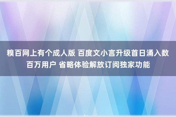 糗百网上有个成人版 百度文小言升级首日涌入数百万用户 省略体验解放订阅独家功能